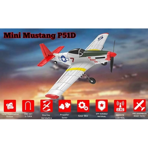 VolantexRC Mini Mustang P51D 4-Ch Beginner Airplane with Xpilot Stabilizer / One-key Aerobatic 761-5 RTF